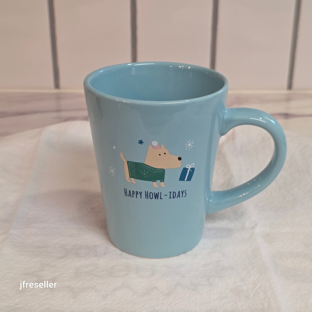Modern Gourmet Foods Happy Howl-idays Dog Stoneware Coffee Mug Light Blue 4.75in
